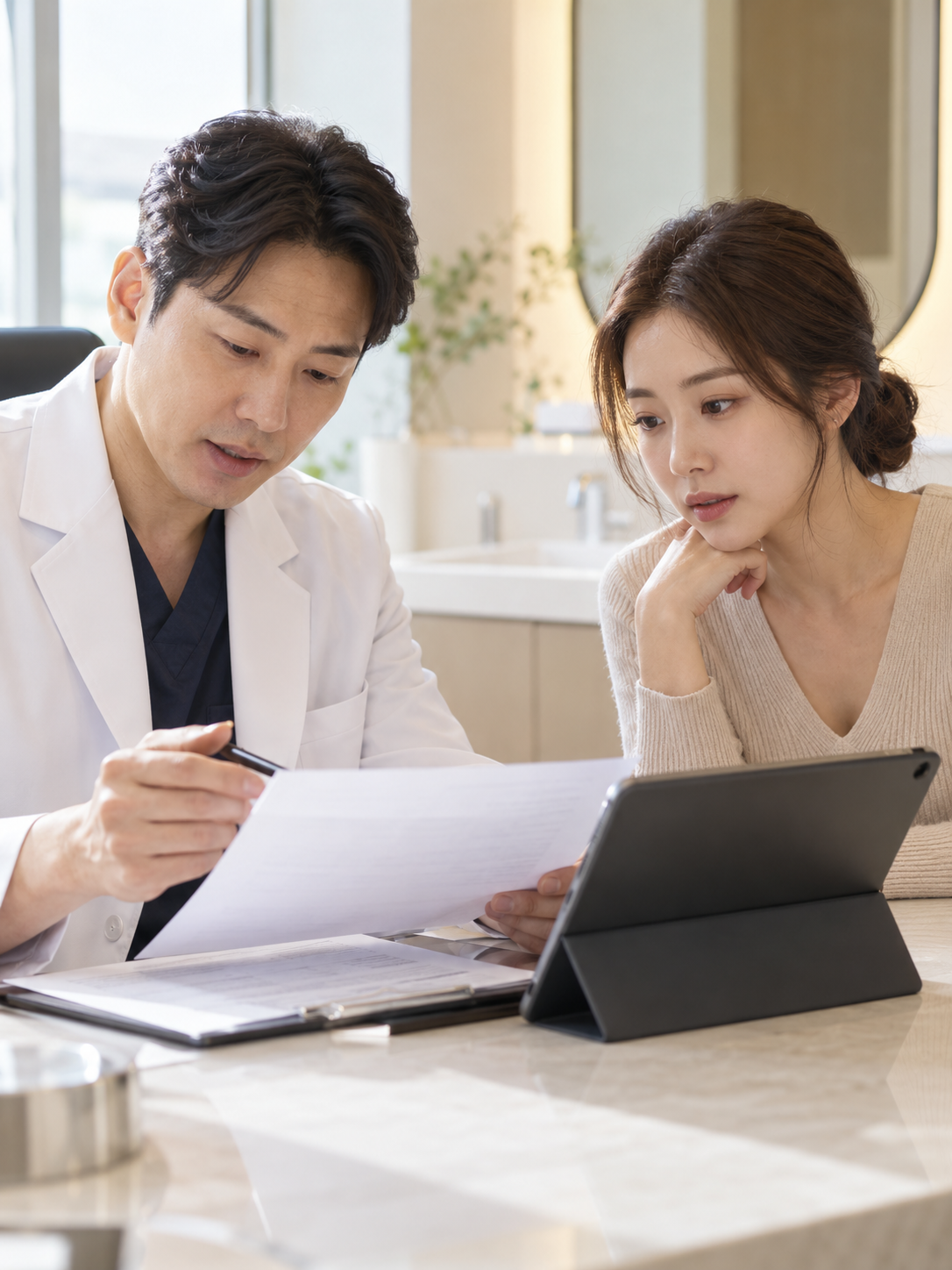 AI 생성 실사 예시: 재수술 상담 자료 확인